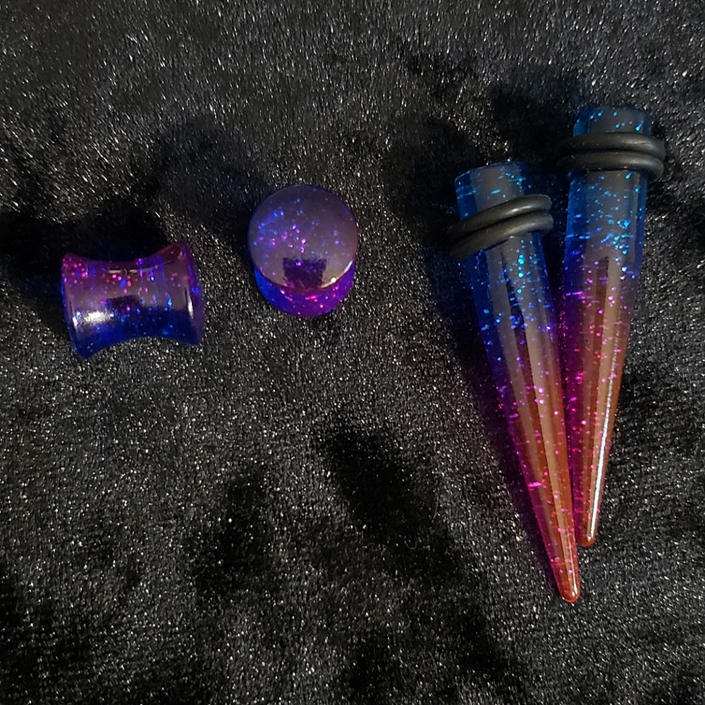 Blue & Pink Sparkly Taper & Plug Set